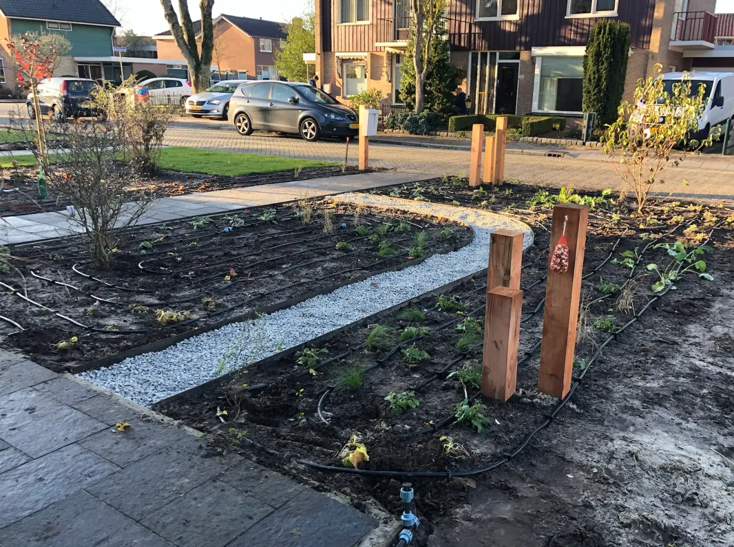 Tuinaanleg Voortuin Emmen: Verharding en beplanting